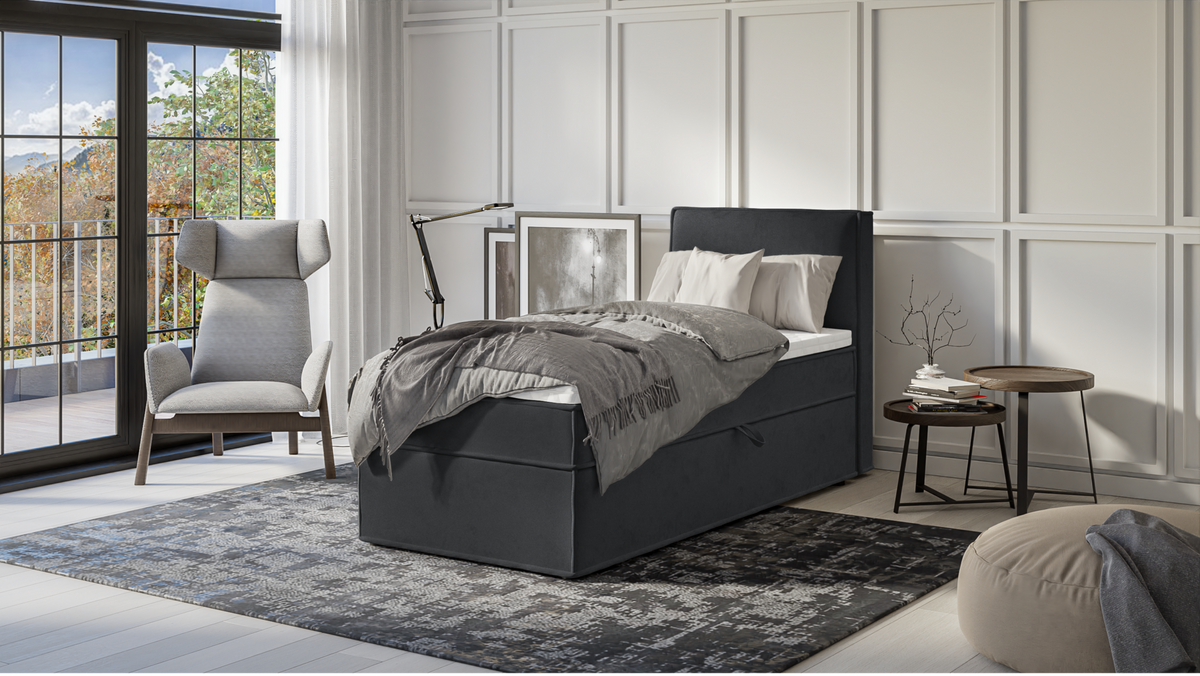 BOXBETT Eclipse 90/200 cm Graphit Luxusmicrofaser - Graphitfarben/Schwarz, Holz/Kunststoff (90/200cm) - S-Style Möbel