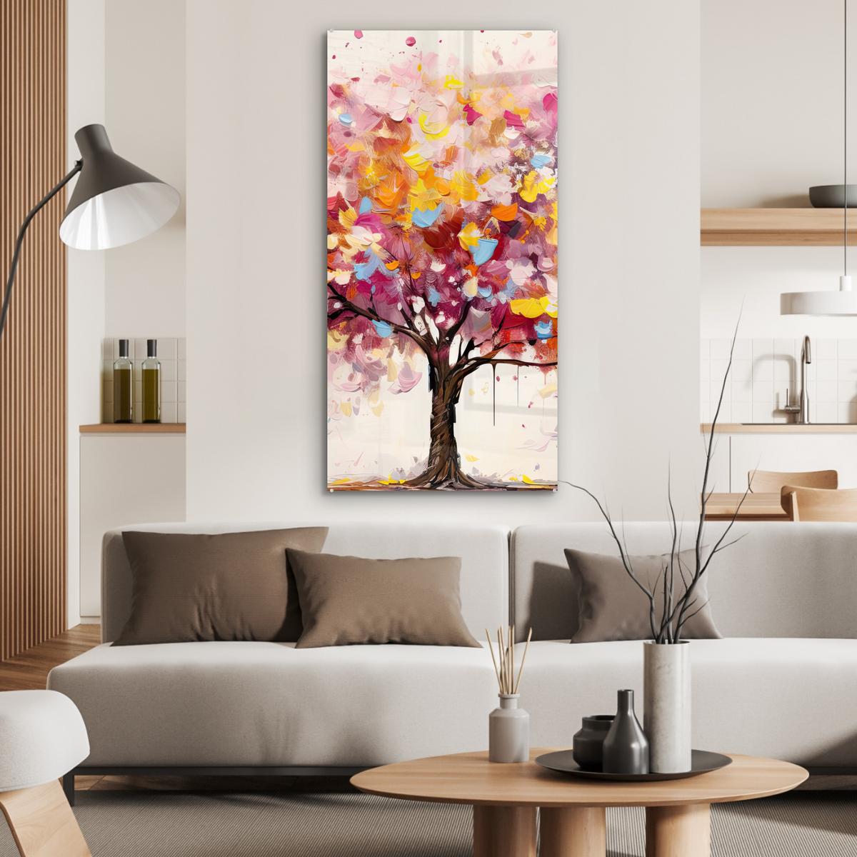 ACRYLGLASBILD Aquarell - Baum - Kunst - Abstrakt 60x120 cm - Multicolor, Glas (60/120cm) - MuchoWow