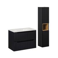 BADMÖBEL 80cm Riva 2er-Set Schwarz - Schwarz, Holzwerkstoff (80/57/40cm) - Petits-meubles