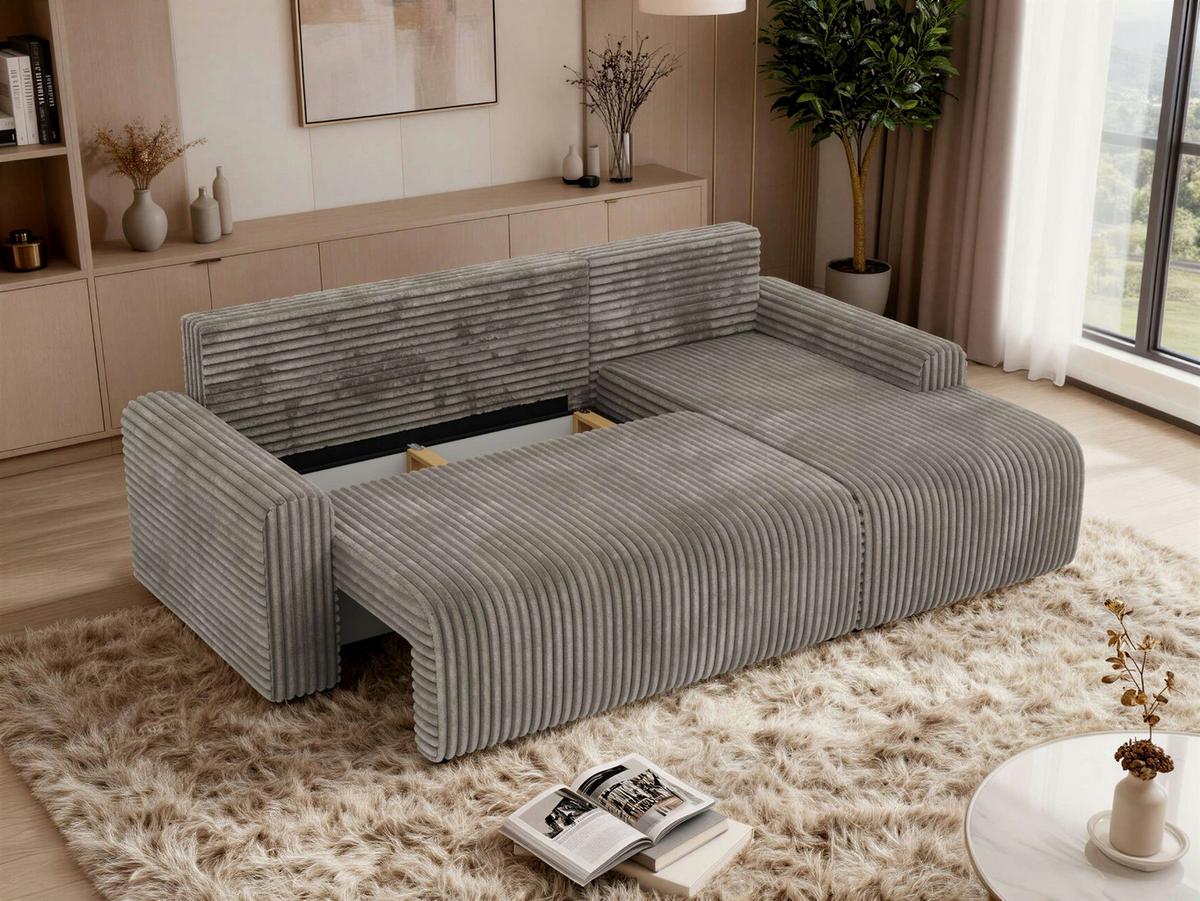 ECKSOFA NESSARO L Hellbraun Cord - Rechts Seite - Hellbraun/Schwarz, Kunststoff/Textil (151/244cm) - MKS