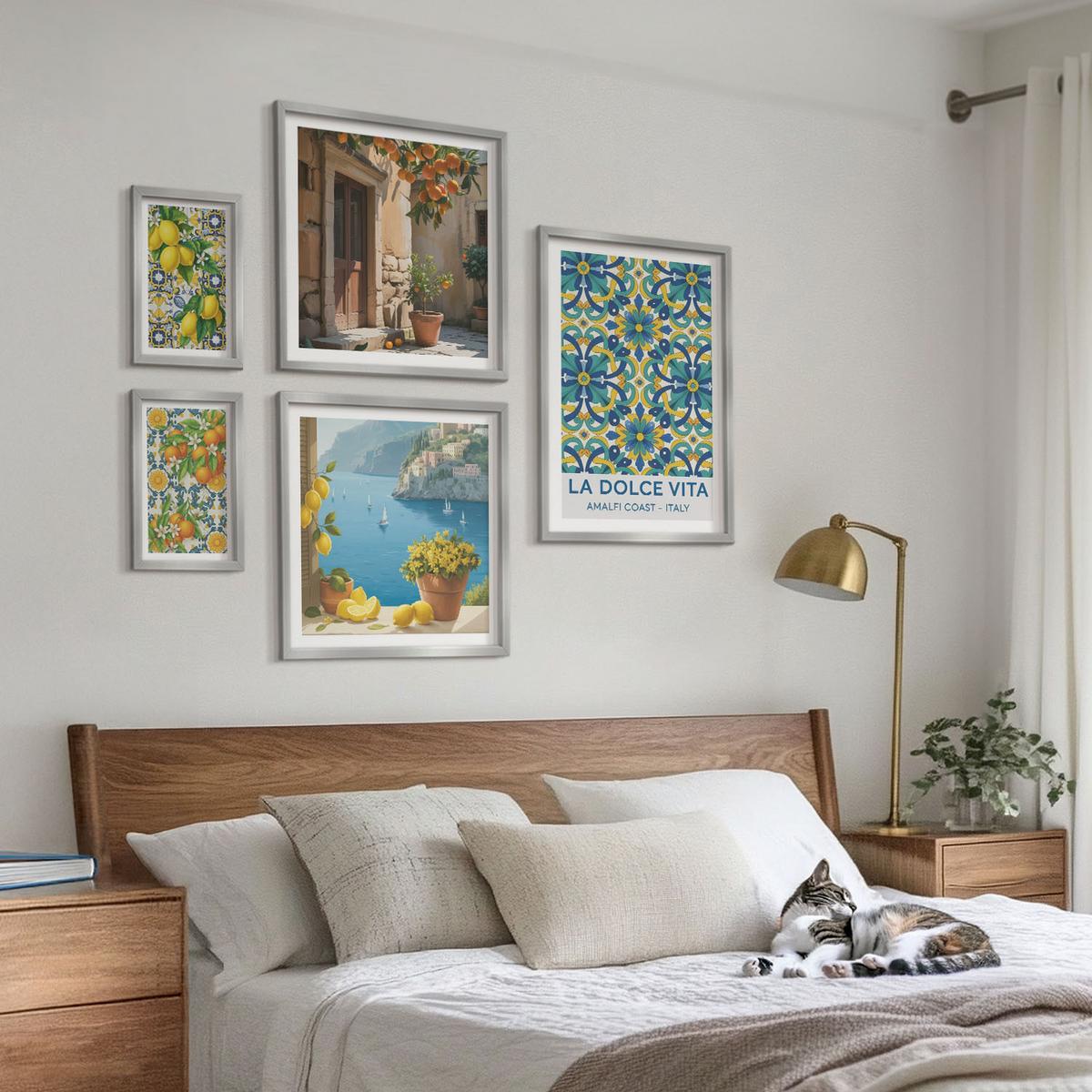 BILDER SET 5er Set - 50x50 cm & 20x30 cm & 40x60 cm Silberner Rahmen - Farbenfrohe abstrakte Zitrusfrüchte - Silberfarben, Kunststoff (40/60cm) - TULUP