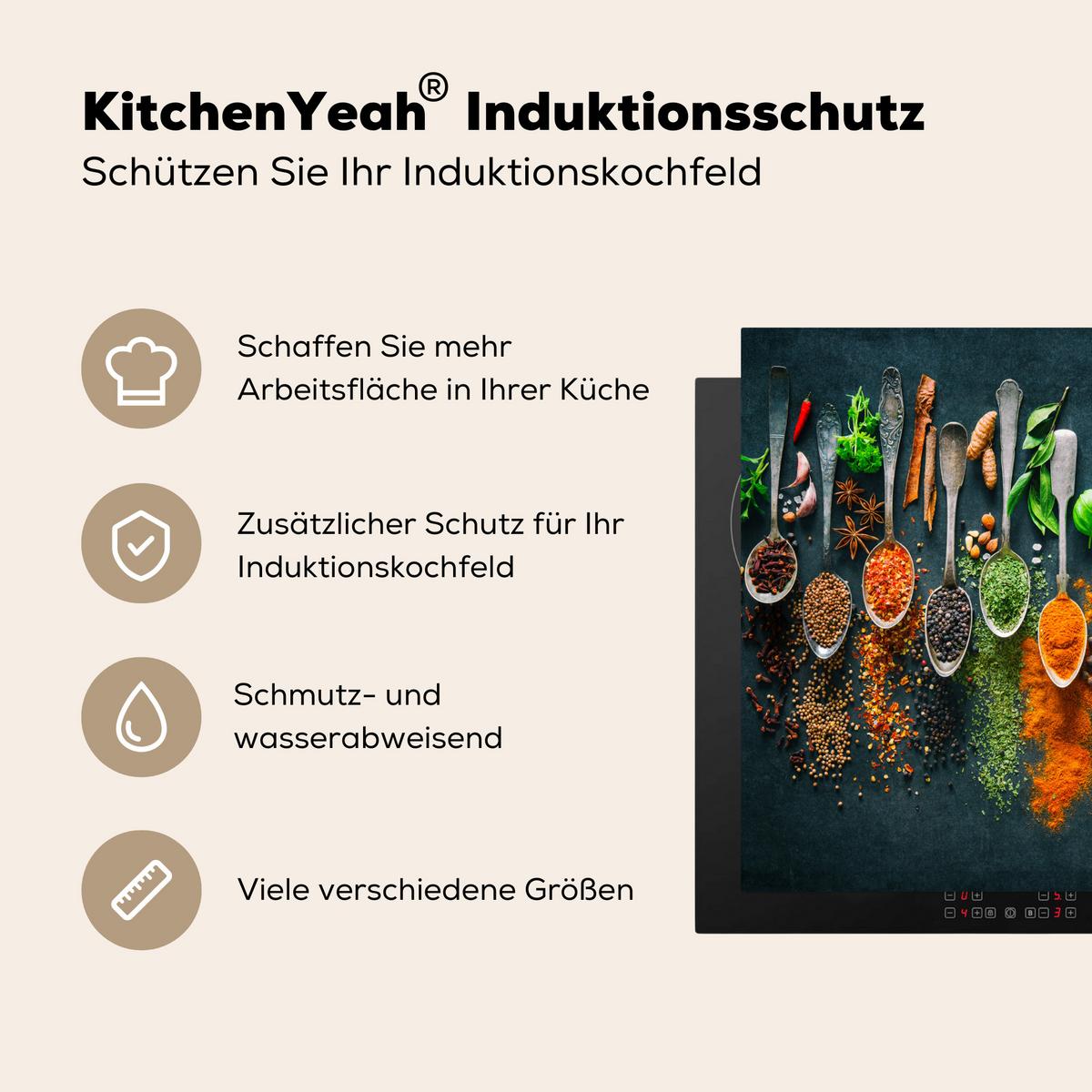 HERDABDECKPLATTE Kräuter - Gewürze - Löffel Ceranfeldabdeckung 59x52 cm - Multicolor, Kunststoff (59/52/0.2cm) - MuchoWow