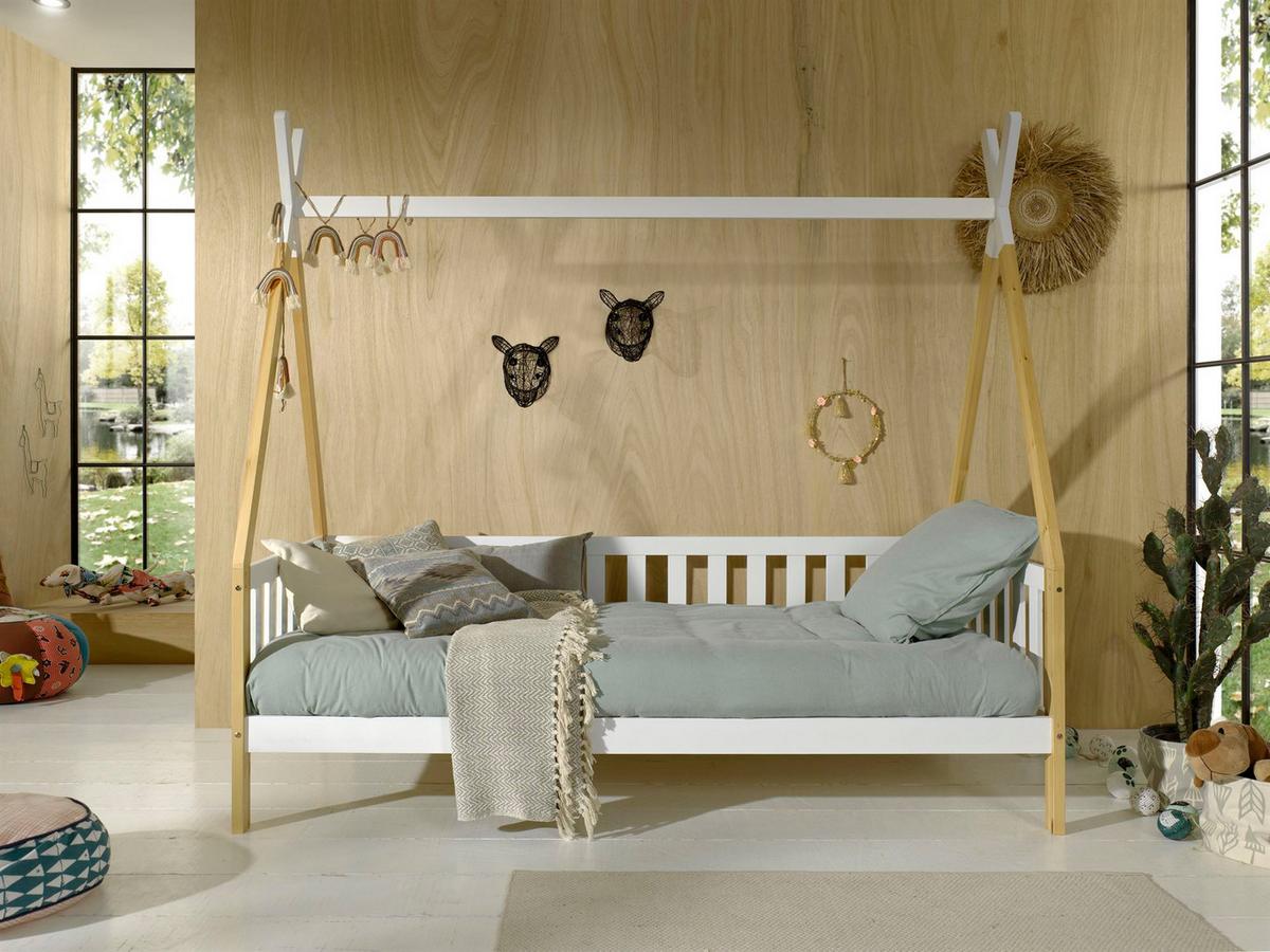 TIPIBETT Karyn 1 206x185x96 aus Kiefer Massivholz in Weiß/natur - Weiß/Kieferfarben, Holz (90/200cm) - 58aufmkessel