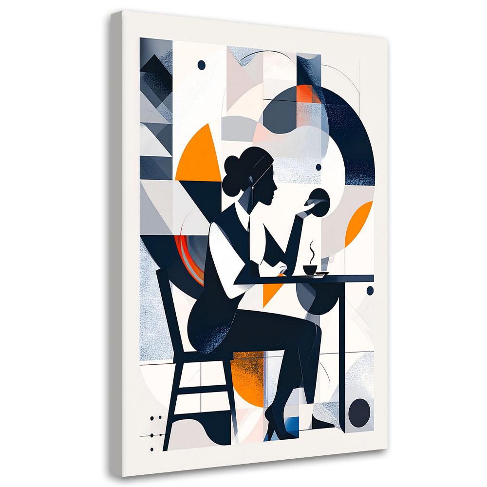 LEINWANDBILD Frau mit Kaffee im Bauhaus-Stil 40x60cm - Weiß, Textil (40/60cm) - Feeby