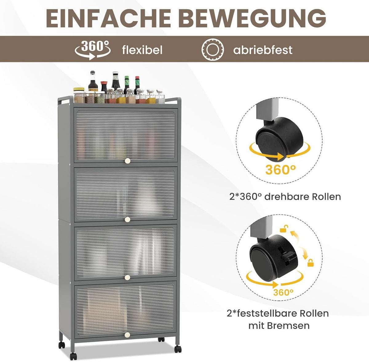 KUCHENSCHRANK Grau - Grau, Metall (60/154/32cm) - COSTWAY