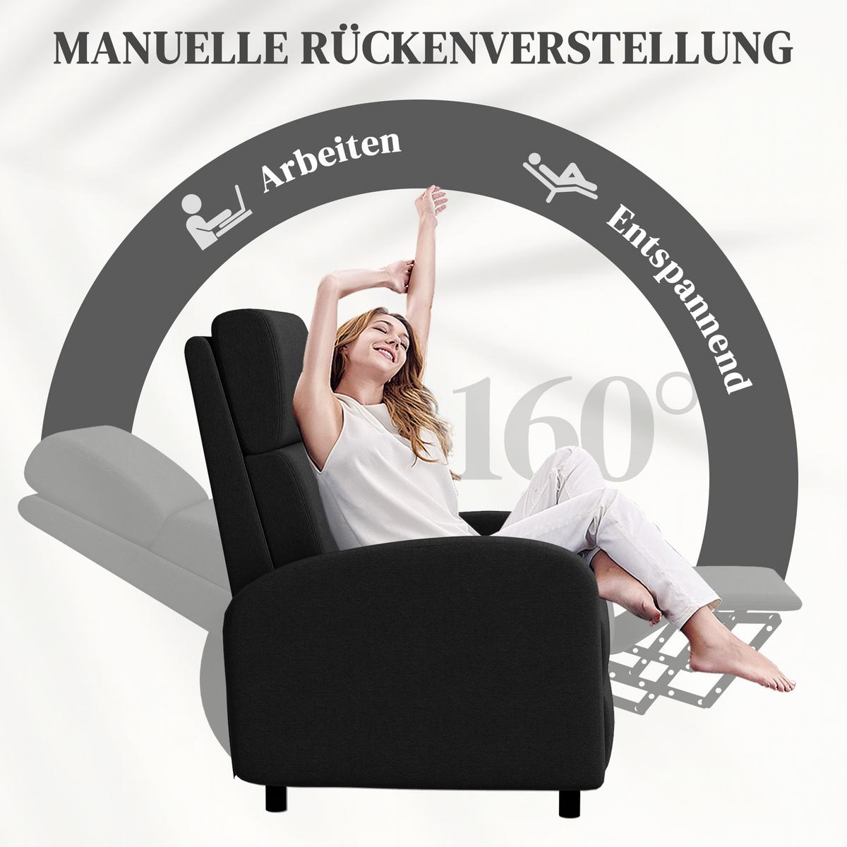 RELAXSESSEL, Fernsehsessel mit Liegefunktion, mit verstellbarer Rückenlehne, Fußteil, Schwarz - Schwarz, Textil (64/102/86cm) - HOMCOM