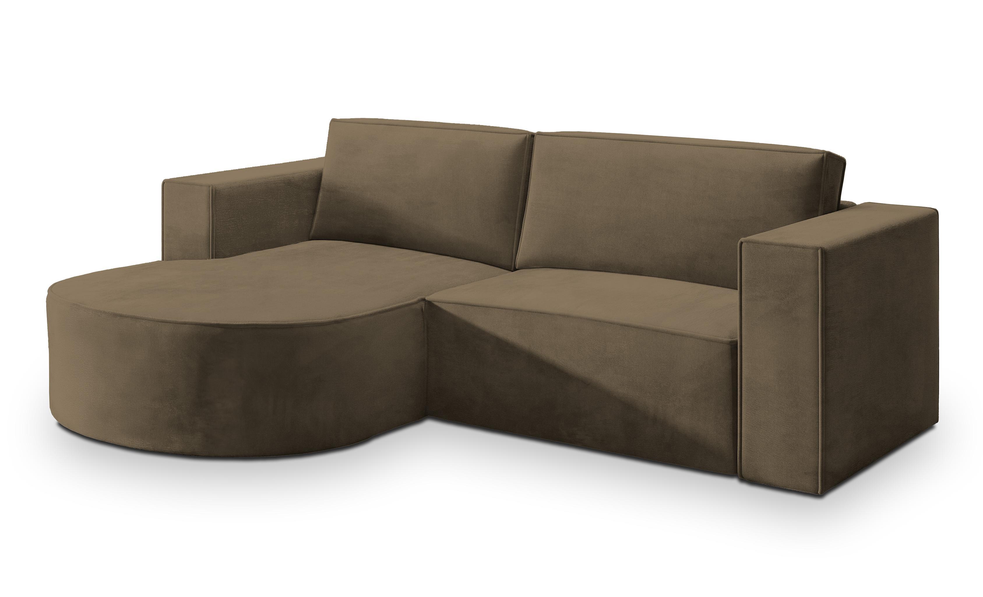 ECKSOFA SORELA M L-S Beige Velours-Stoff mit Schlaffunktion - Beige, Holz (263/174cm) - MASSENO