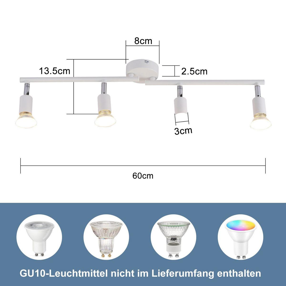 DECKENSTRAHLER Flensburg 4-flammig 60/8/13.5 cm - Weiß, Metall (60/8/13.5cm) - Nettlife