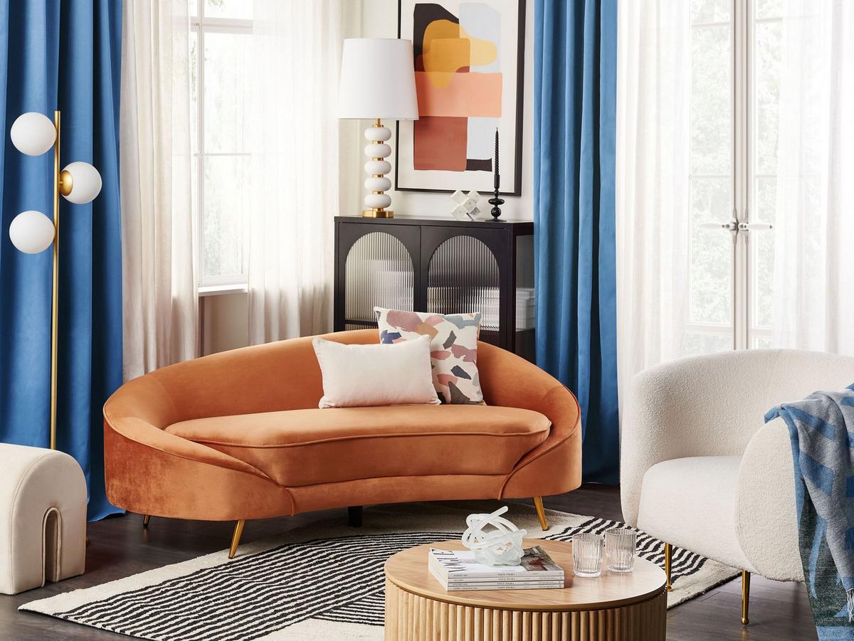 3-SITZER-SOFA Samtstoff Orange Savar - Orange, Textil (183/69/84cm) - Beliani