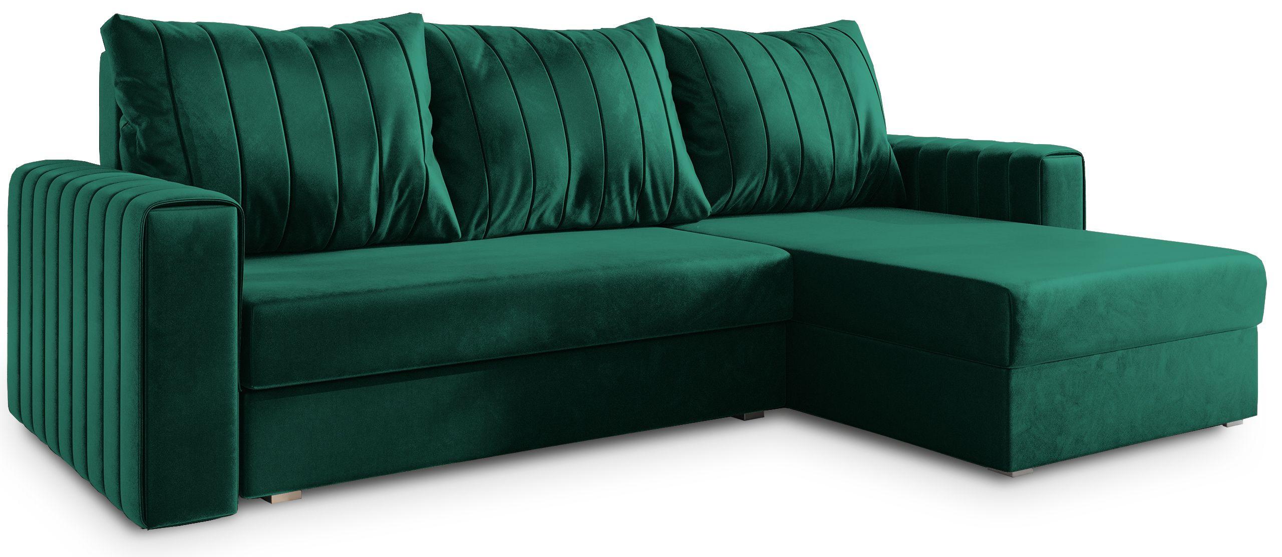 ECKSOFA CARL Grün Plüsch-Stoff mit Schlaffunktion - Grau/Grün, Holz/Kunststoff (236/150cm) - MASSENO