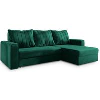 ECKSOFA CARL Grün Plüsch-Stoff mit Schlaffunktion - Grau/Grün, Holz/Kunststoff (236/150cm) - MASSENO
