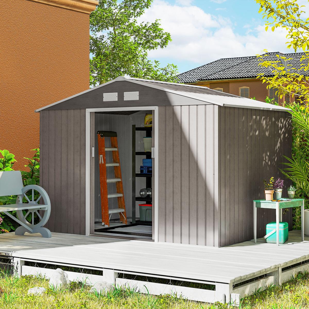 GERÄTEHAUS mit Pultdach, 4,9 m² - Braun, Metall (195/192/277cm) - Outsunny