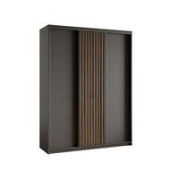 SCHWEBETÜRENSCHRANK VONTE 150/205/60 cm 3-türig mit Lamellen Schwarz - Eiche Wotan/Schwarz, Holzwerkstoff (150/205/60cm) - MASSENO