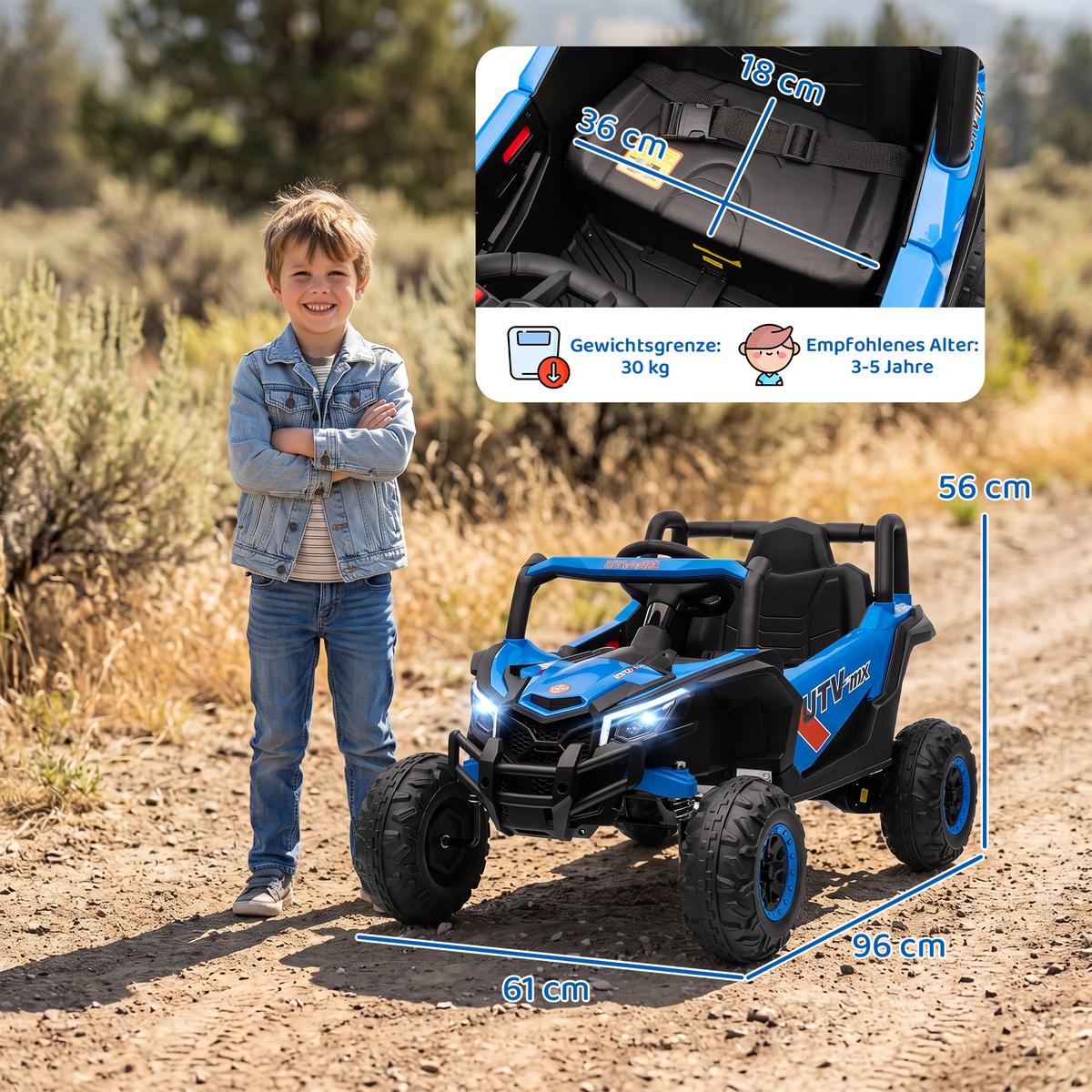 KINDER-ELEKTROAUTO Kunststoff Metall Blau - Blau, Kunststoff (96/61/56cm) - AIYAPLAY