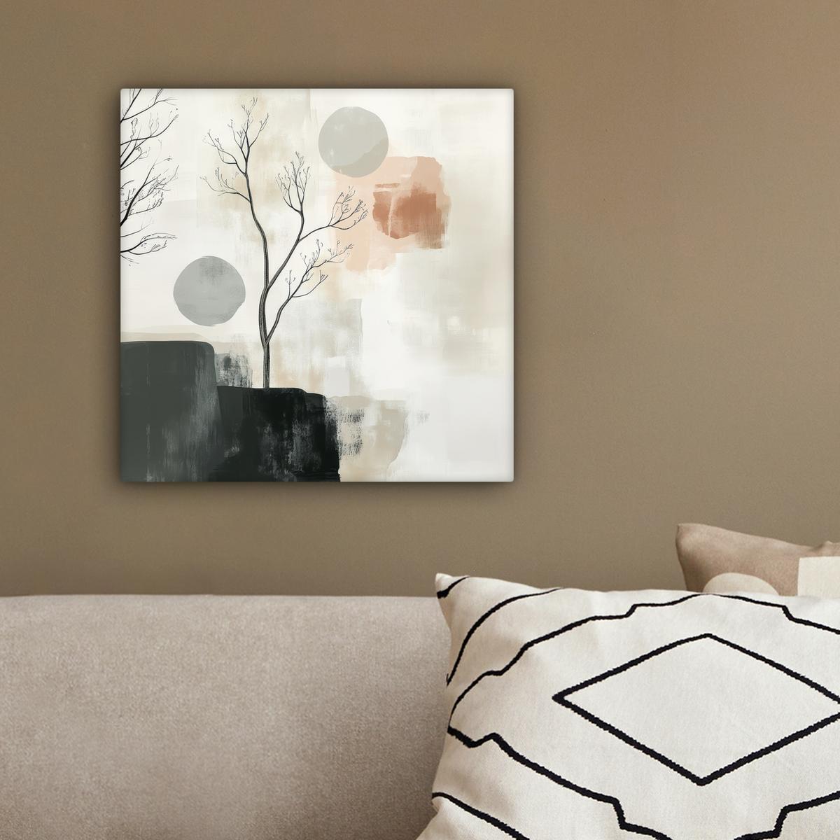 LEINWANDBILD Wabi sabi - Beige - Pflanze Deko Wohnzimmer 20x20 cm - Sandfarben, Textil (20/20cm) - MuchoWow