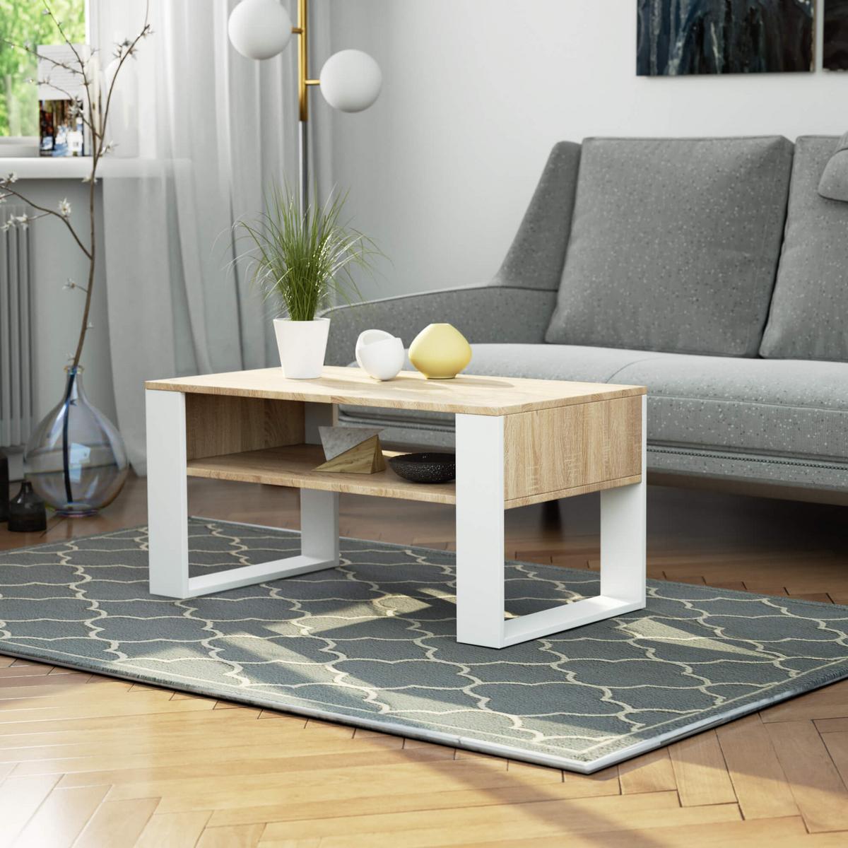 COUCHTISCH Eiche Sonoma, Weiß 45/92/50 - Weiß, Textil (50/92/45cm) - RAUMHIRSCH FURNITURE