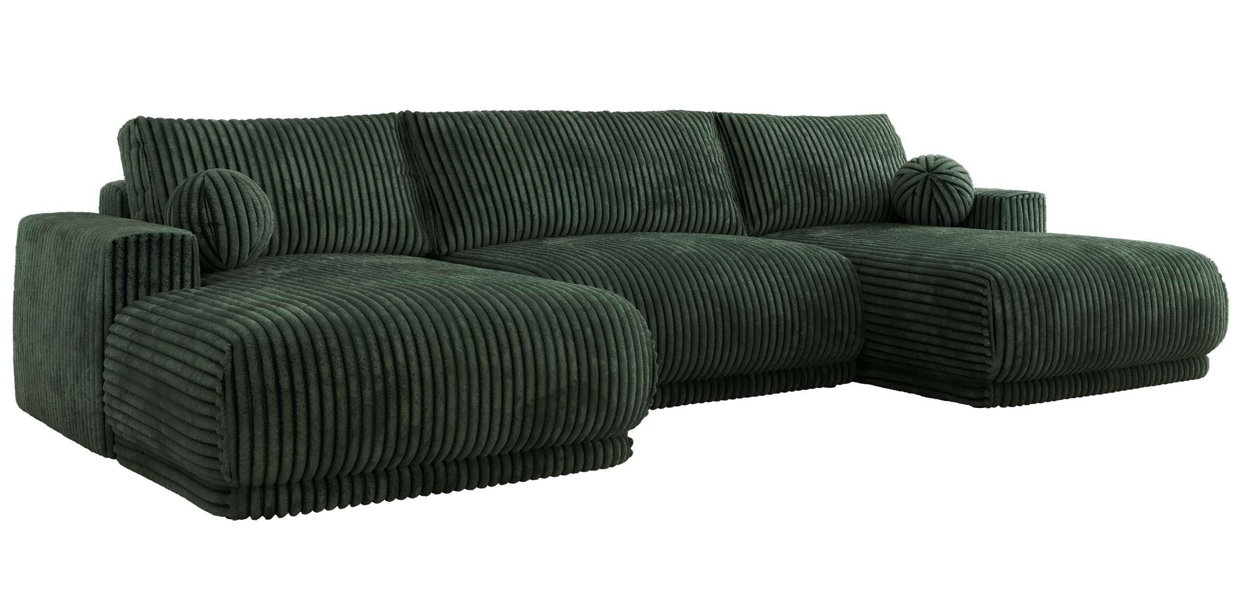 WOHNLANDSCHAFT RINA U Dunkelgrün Cord - Dunkelgrün/Schwarz, Kunststoff/Textil (360/85/170cm) - MKS