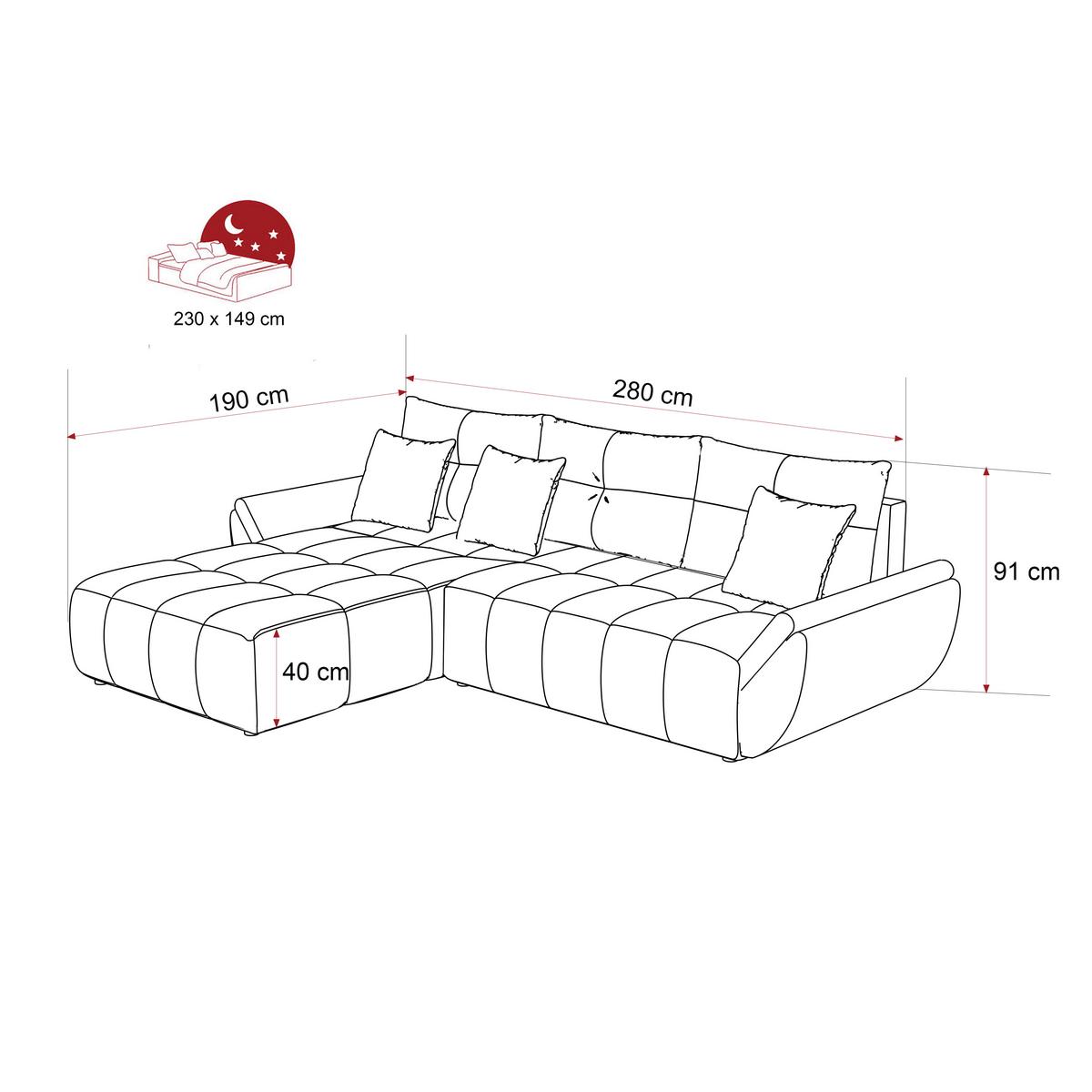 ECKSOFA ARO mit Schlaffunktion und Bettkasten Braun - Schwarz/Braun, Kunststoff/Textil (280/190cm) - Idohome