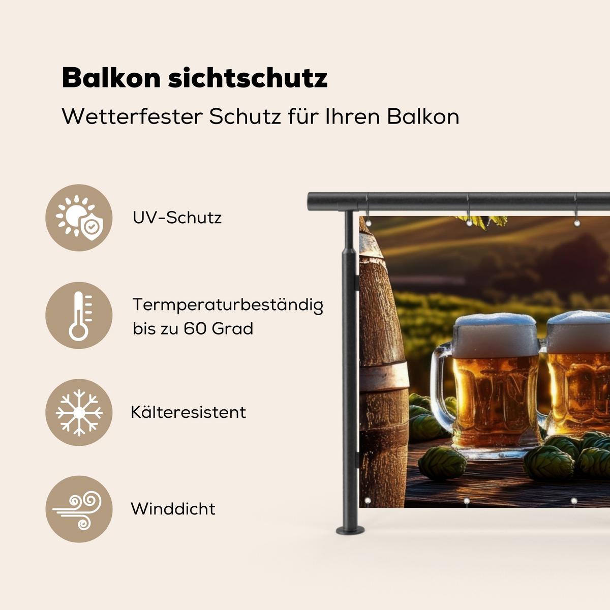 BALKON-SICHTSCHUTZ Bier - Hopfen - Landschaft Windschutz 300x100 cm - Grün, Kunststoff (300/100cm) - MuchoWow