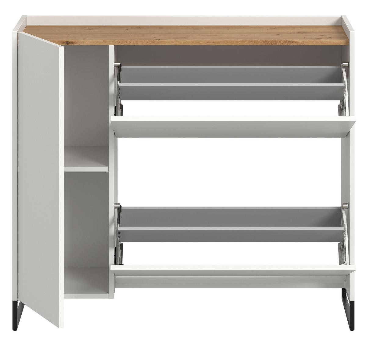 SCHUHKIPPER weiß und Artisan Eiche, Schuhschrank 110 x 94 cm, Soft-Close, Borga - Schwarz/Weiß, Holzwerkstoff/Metall (110/94/32cm) - Inn.Furn