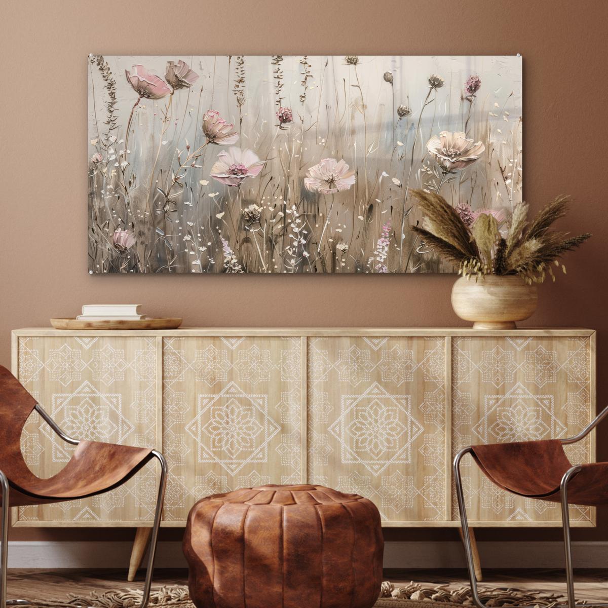 ACRYLGLASBILD Blumen - Rosa - Modern - Beige 120x60 cm - Beige, Glas (120/60cm) - MuchoWow