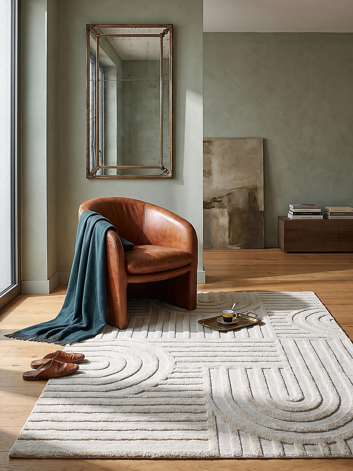 HOCHFLORTEPPICH ENRICK, Bogen-Relief, Creme, 200 x 300 cm - Beige, Textil (200/300cm) - KADIMA DESIGN