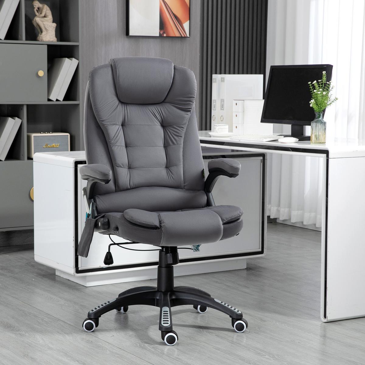 MASSAGE-BÜROSTUHL mit Wippfunktion, Schreibtischstuhl mit Heizfunktion, Grau - Dunkelgrau/Schwarz, Kunststoff/Textil (74/116/67cm) - Vinsetto