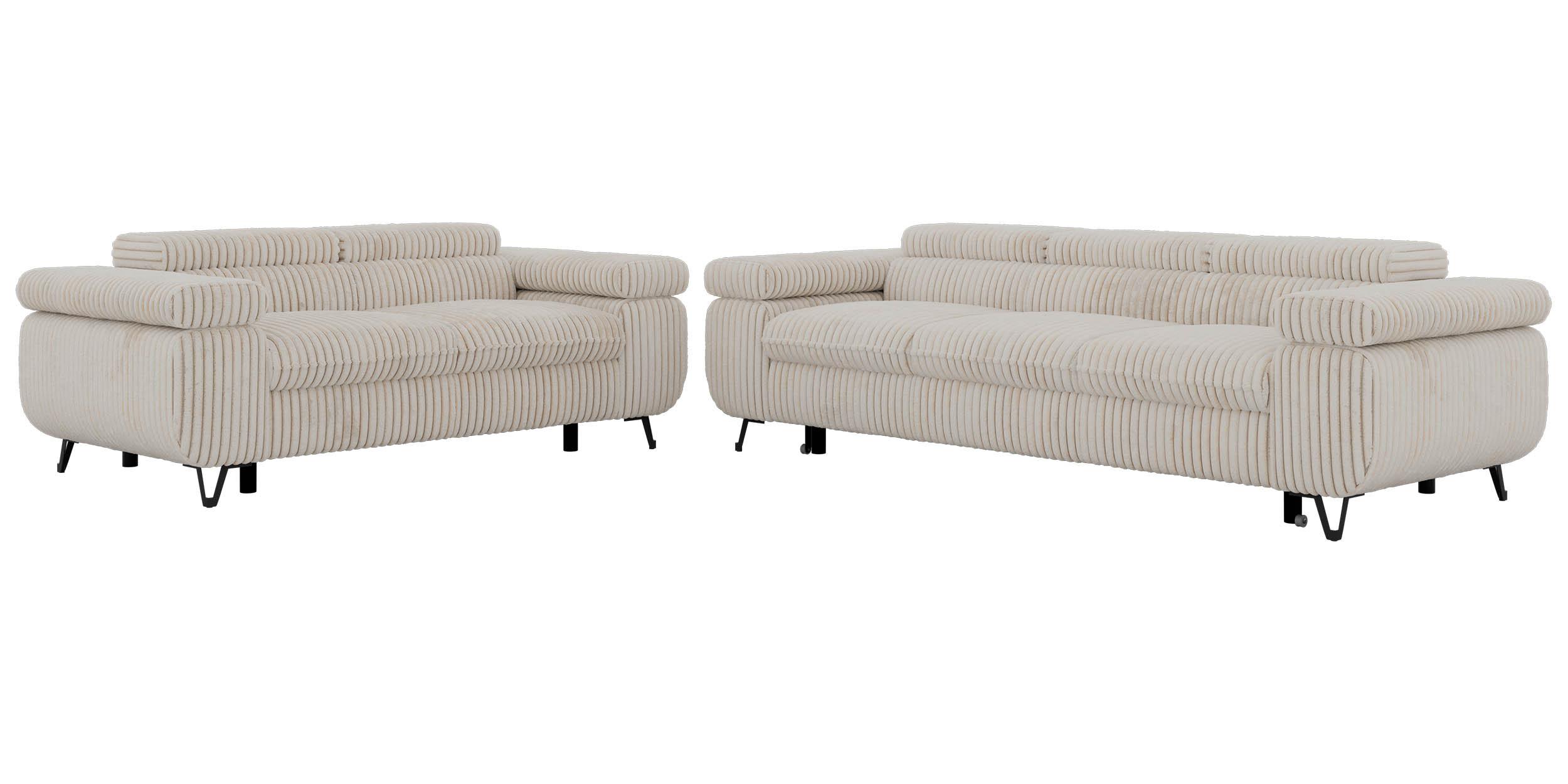 SITZGARNITUR PETERS 2+3 - Beige Cord - Beige/Creme, Textil/Metall (262/76/99cm) - MKS