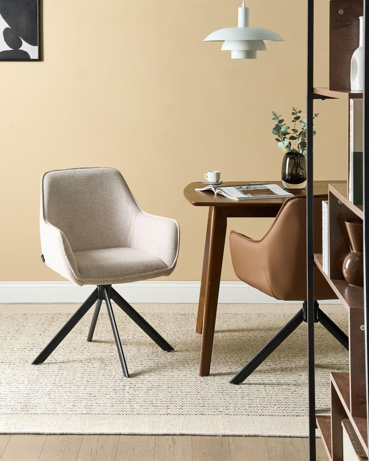 ESSZIMMERSTUHL drehbar Kunstleinen Hellbeige Mornas - Beige, Textil (58/84/68cm) - Beliani