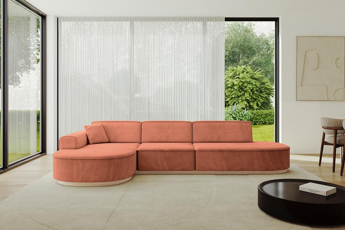 ECKSOFA Ottomane Links MARI-L2-v1 - 328x171x83 cm Koralle Velours - Koralle, Holzwerkstoff/Textil (328/171cm) - ALTDECOR