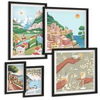 BILDER SET 5er Set - 50x50 cm & 20x30 cm & 40x60 cm Schwarzer Rahmen - Meereslandschaften, Zitrusfrüchte - Schwarz, Kunststoff (40/60cm) - TULUP