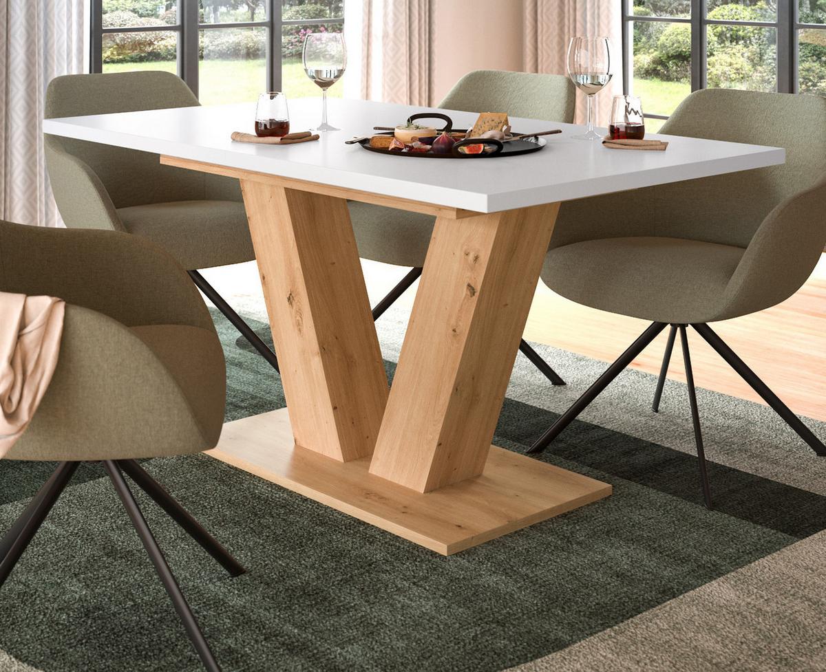 ESSTISCH weiß, Eiche Artisan, Küchentisch ausziehbar 150 - 190 cm - Weiß/Eiche Artisan, Holzwerkstoff/Metall (150/90/76cm) - Inn.Furn