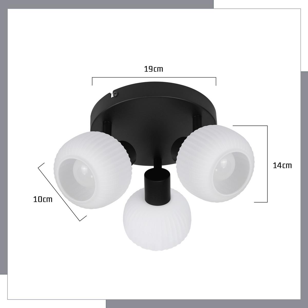 DECKENSTRAHLER Flowers 3-flammig 19/19/14 cm - Schwarz, Metall (19/19/14cm) - Nettlife