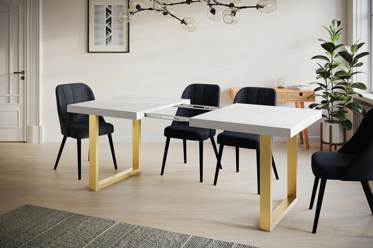 INDUSTRIELLER Esszimmertisch LOFT-U, ausziehbarer Tisch, Größe: 180-280X90X77 cm, Wohnzimmertisch Farbe: Gold, mit Metallbeinen in Farbe Gold - Goldfarben/Weiß, Holzwerkstoff (180/90/77cm) - Alpi-Möbel