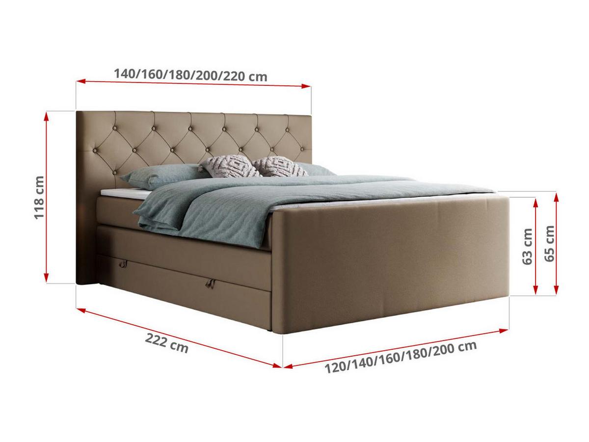 BOXSPRINGBETT KING VELEN 200/200 Braun Kunstleder - H3 - Braun, Holz/Textil (200/200cm) - MKS