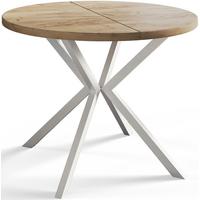 RUNDER Esszimmertisch LOFT LITEN, ausziehbarer Tisch Durchmesser: 90 cm/170 cm, Wohnzimmertisch Farbe: Braun, mit Metallbeinen in Farbe Weiß - Braun/Weiß, Holzwerkstoff (90/90/76cm) - Alpi-Möbel