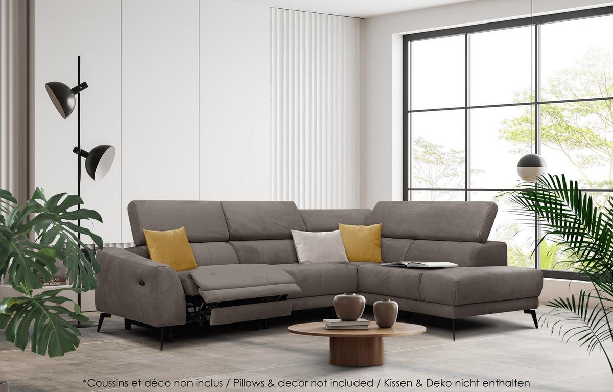 ECKSOFA LARS 5-Sitzer, 1 Relax, verstellbare Kopfstützen, taupe - Taupe/Schwarz, Holzwerkstoff/Textil (284/201cm) - Wozimo