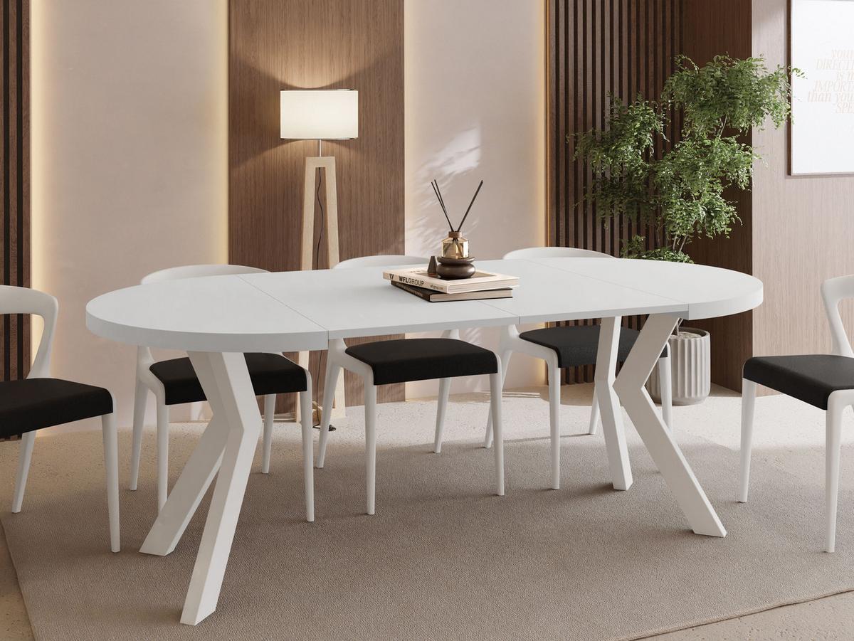 ESSTISCH Savio Weiß rund ausziehbar verlängerbar XXL, Weiß 100-300/100/77 cm - Weiß, Holz/Holzwerkstoff (100/300/77cm) - WFL GROUP