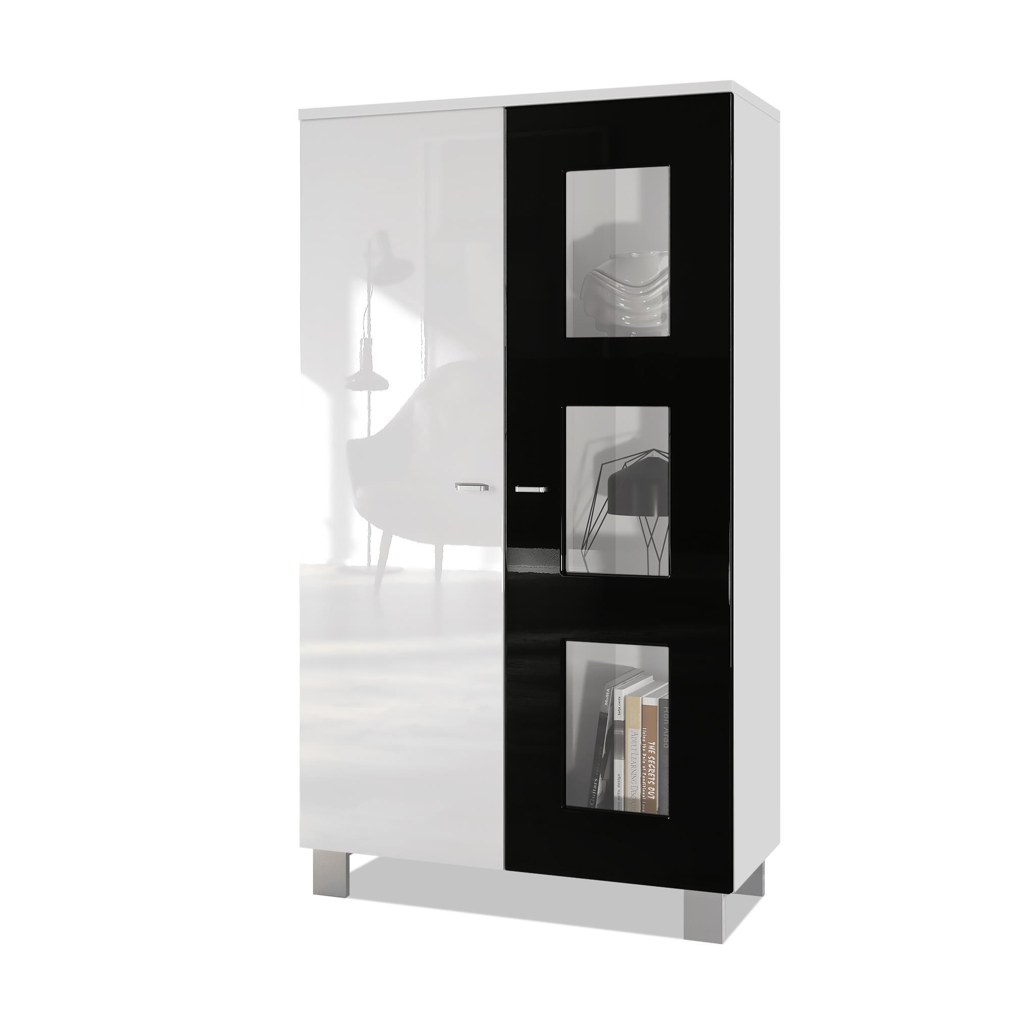 VITRINE Denjo Tür in Schwarz Hochglanz - Schwarz Hochglanz, Holzwerkstoff (71/129/35cm) - Vladon