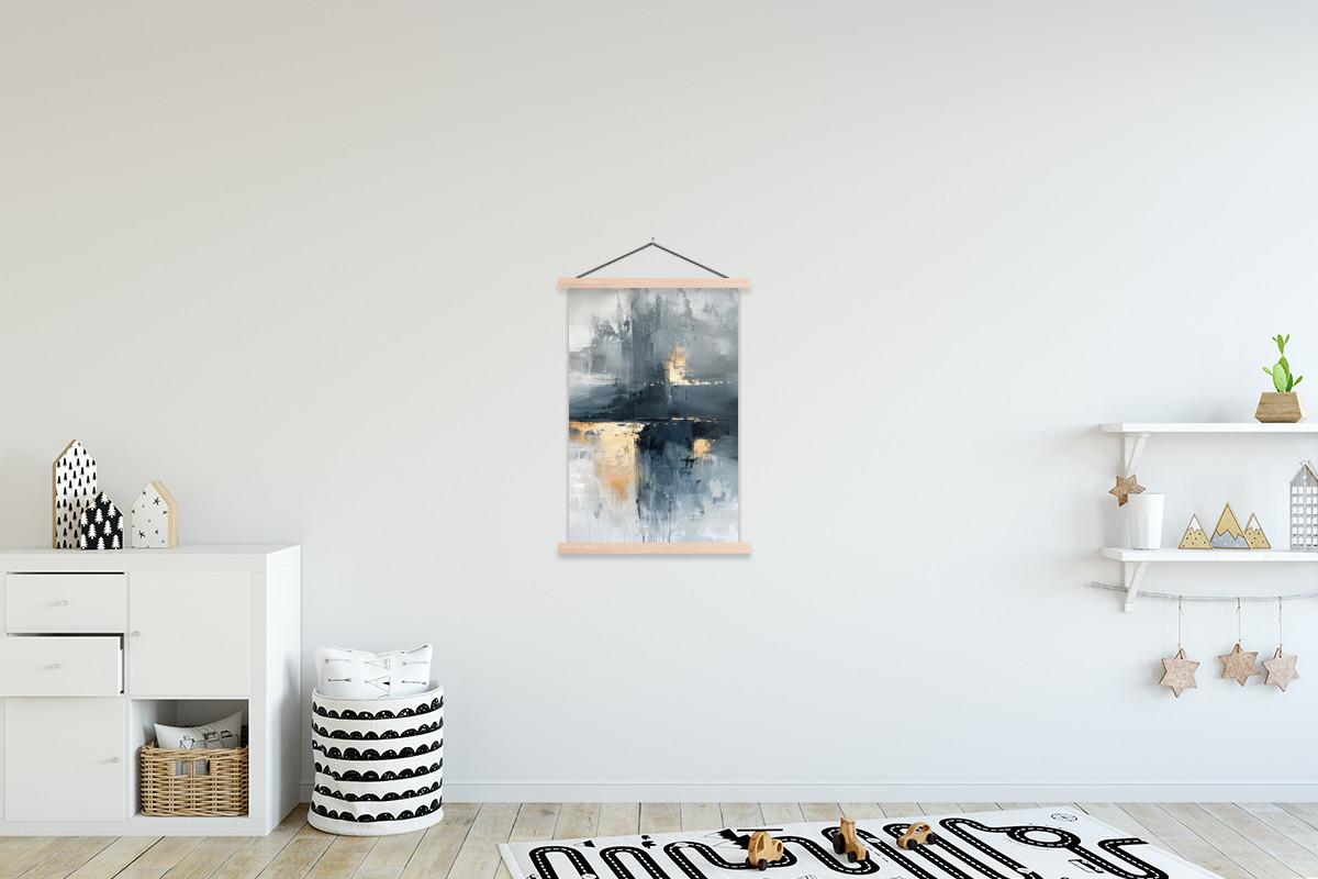 POSTER MIT MAGNETLEISTEN Kunst - Grau - Gold - Abstrakt Wandbild Schlafzimmer 60x90 cm - Dunkelgrau, Textil (60/90/0.15cm) - MuchoWow