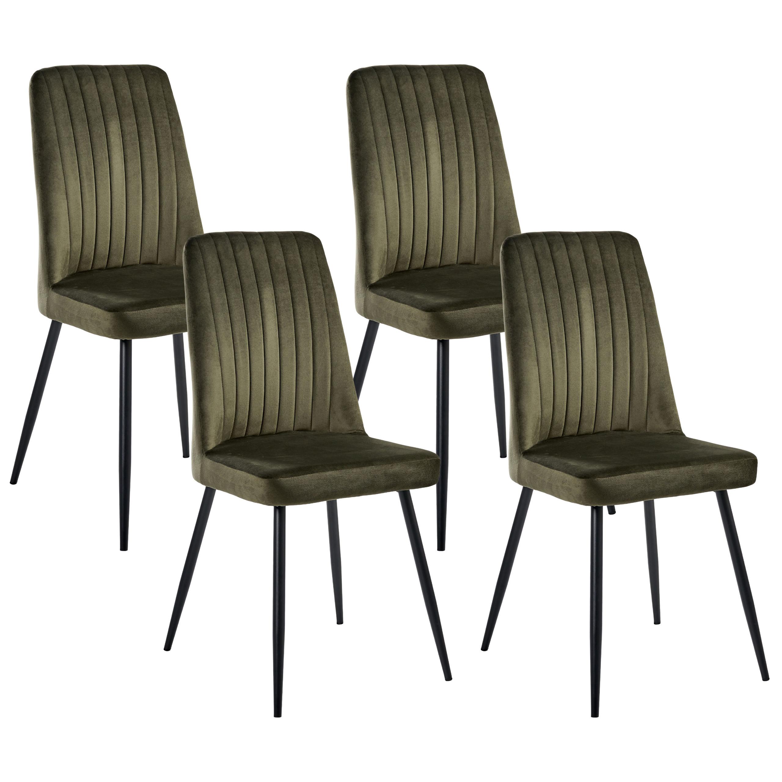 ESSZIMMERSTUHL 4er-Set Olivgrün Kirby - Schwarz/Grün, Textil (47/91/49cm) - Beliani