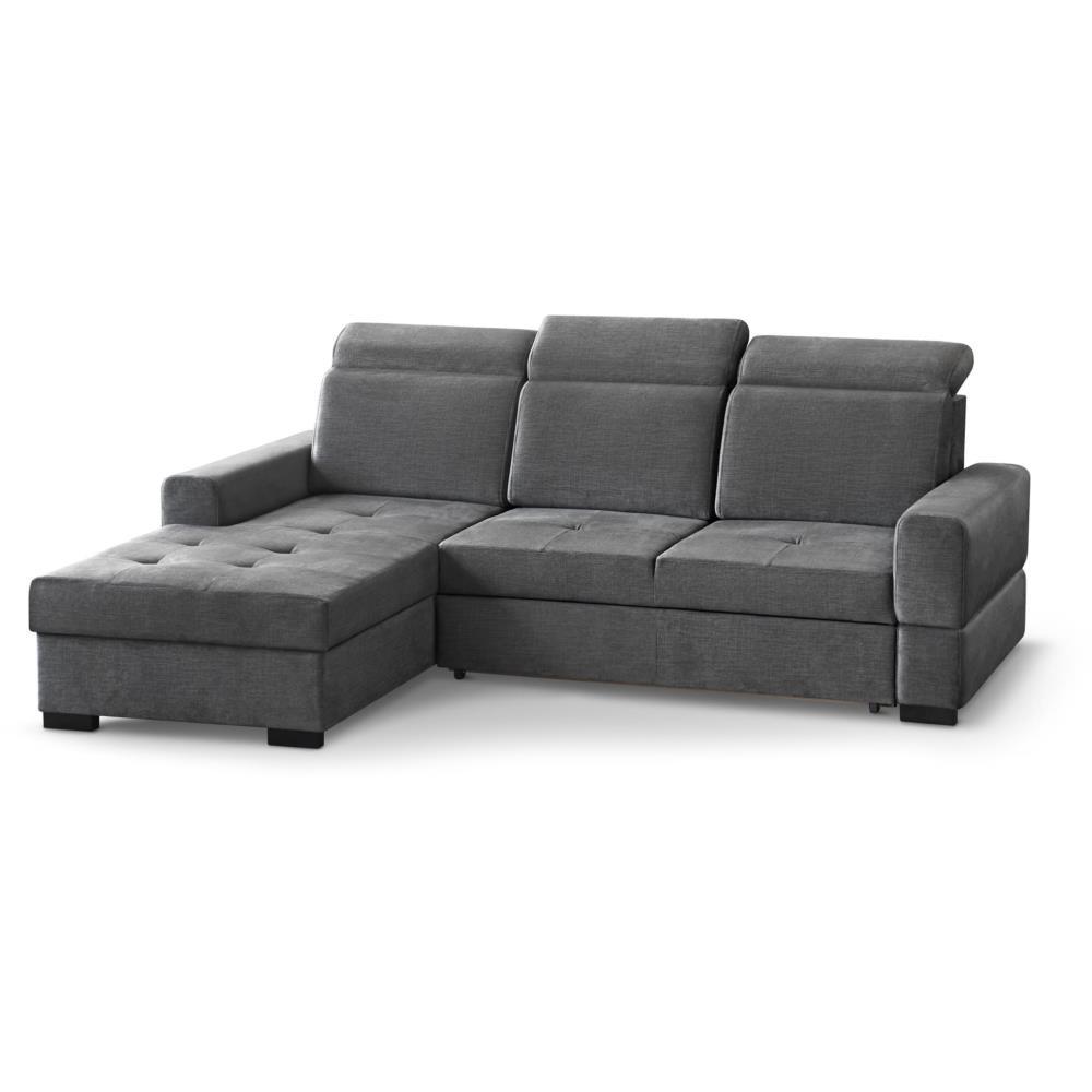 ECKSCHLAFSOFA Alex Mini grau links - Schwarz/Grau, Textil (245/185cm) - Beautysofa