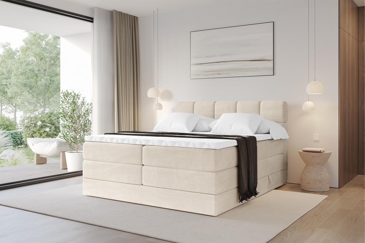 BOXBETT mit Matratze H3/H4 - FAMA KING - 120x200 cm Beige Poso - Ecru, Holzwerkstoff (120/200cm) - ALTDECOR