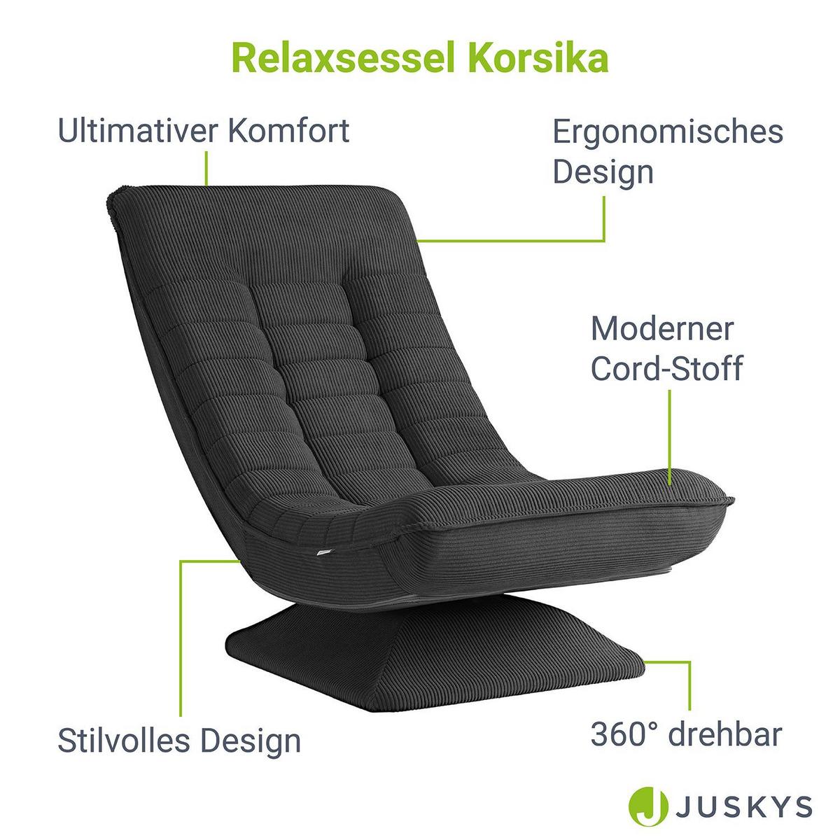 RELAXSESSEL Korsika Cord dunkelgrau - Grau, Textil (58/85/100cm) - Juskys