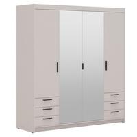 DREHTÜRENSCHRANK Elena mit 4 Türen, 6 Schubladen und Spiegel, 176 cm, Sandbeige - Sandfarben, Holzwerkstoff (176/190/53cm) - Beautysofa