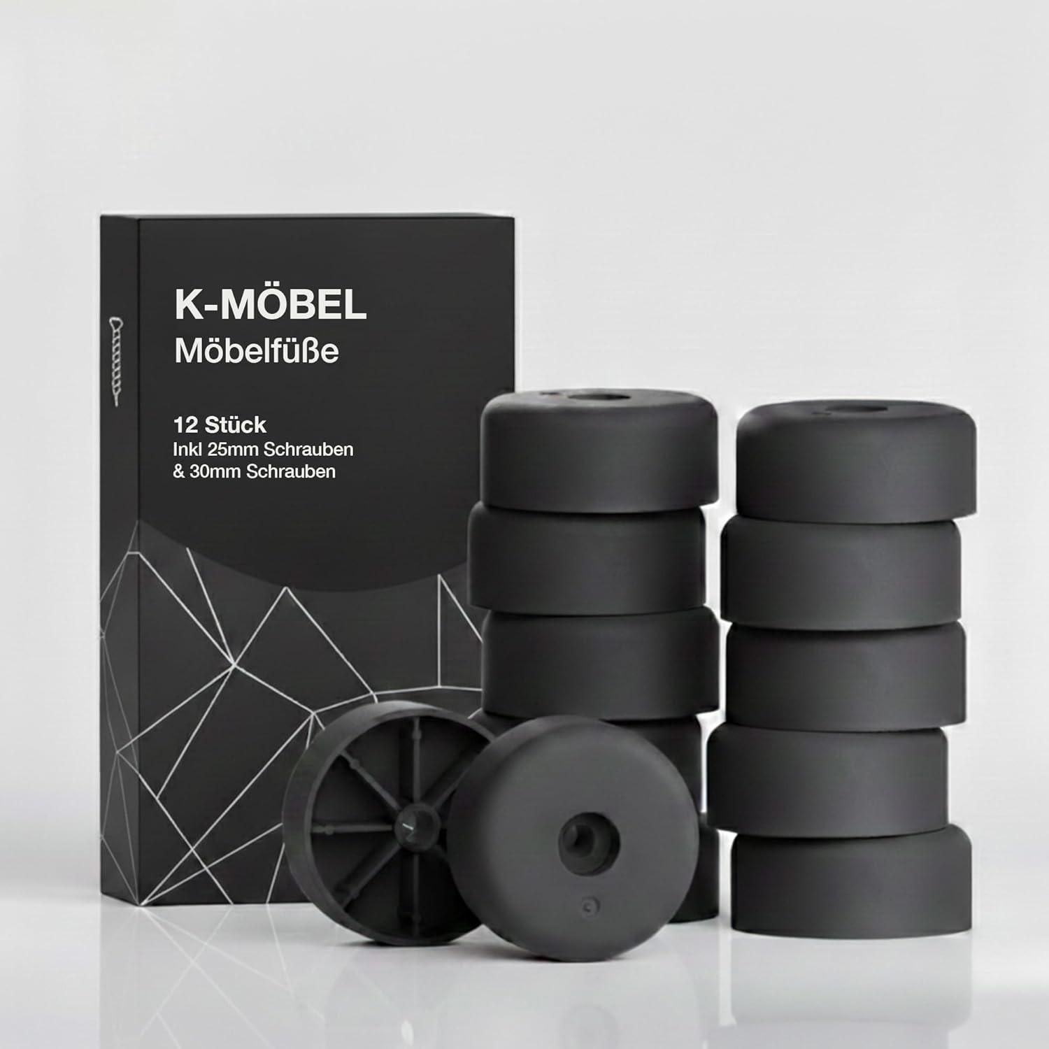 MÖBELGLEITER 40/20 mm 12 Stück inkl 25mm & 30mm Schrauben - Schwarz, Kunststoff (4/4cm) - K-Möbel