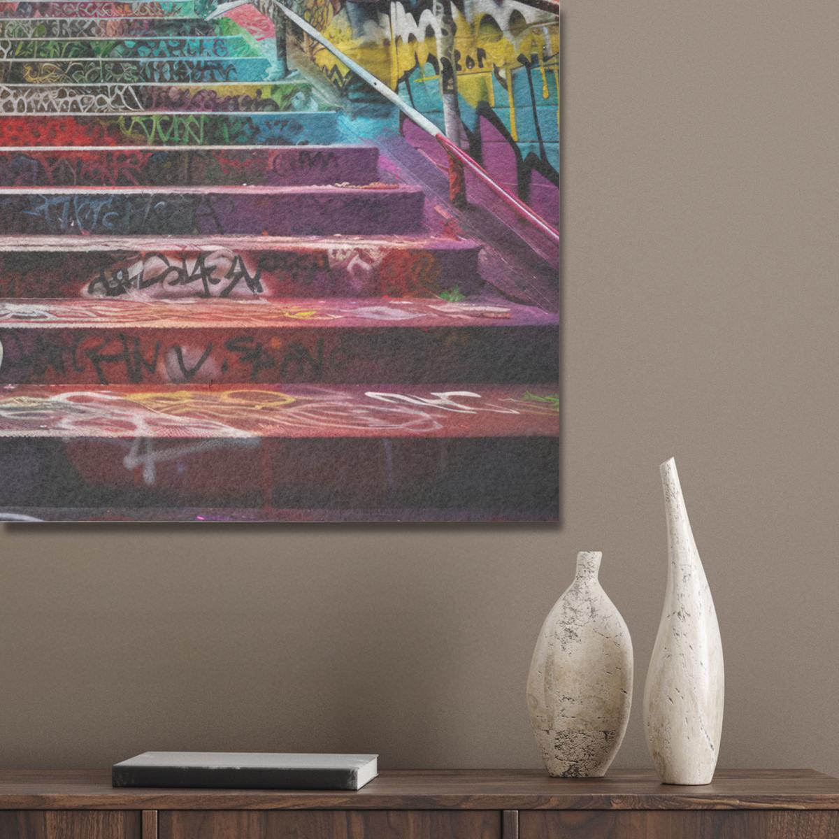 AKUSTIKBILD Treppe - Graffiti - Farben - Kunst Gemälde 80x60 cm - Multicolor, Kunststoff (80/60/0.9cm) - MuchoWow