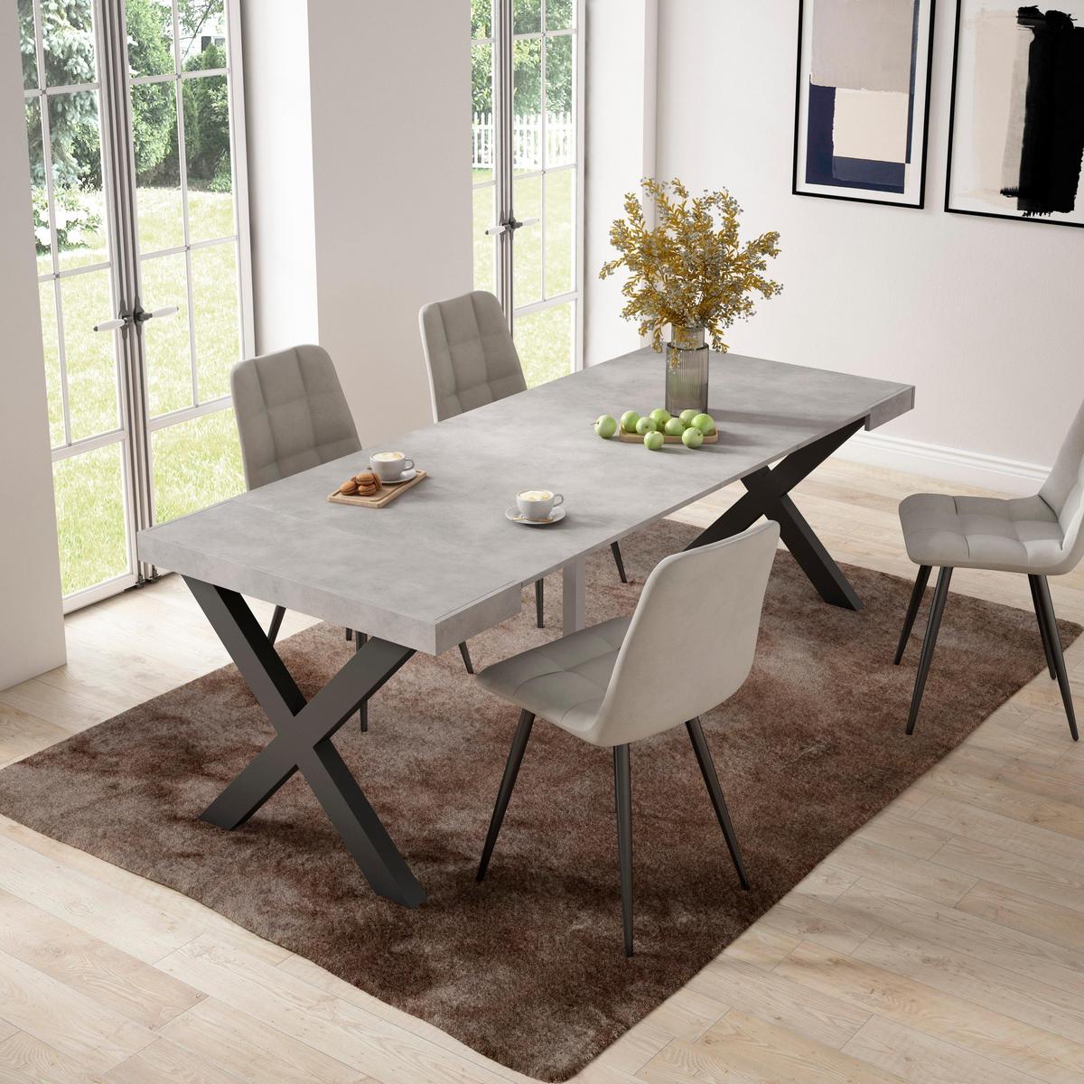 KONSOLENTISCH ausziehbar 58 bis 222cm, für 10 Gäste, zementgrau, 90/58/73cm - Grau, Holzwerkstoff (90/222/73cm) - Skraut Home