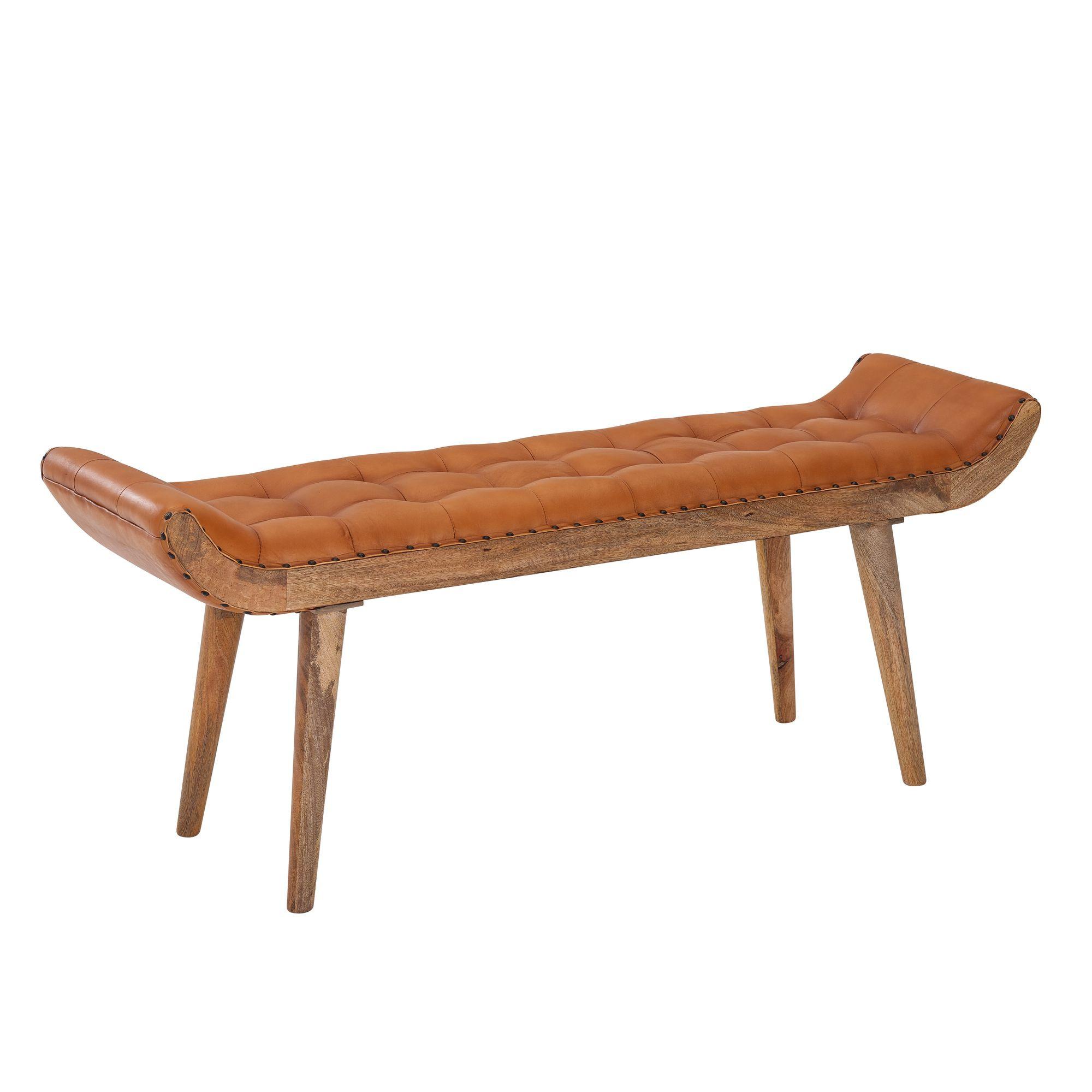 SITZBANK – Leder/Massivholz, 125x50x38 cm, Chesterfield-Design, ohne Lehne - Beige/Braun, Leder/Holz (125/50/38cm) - KADIMA DESIGN