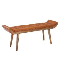 SITZBANK – Leder/Massivholz, 125x50x38 cm, Chesterfield-Design, ohne Lehne - Beige/Braun, Leder/Holz (125/50/38cm) - KADIMA DESIGN